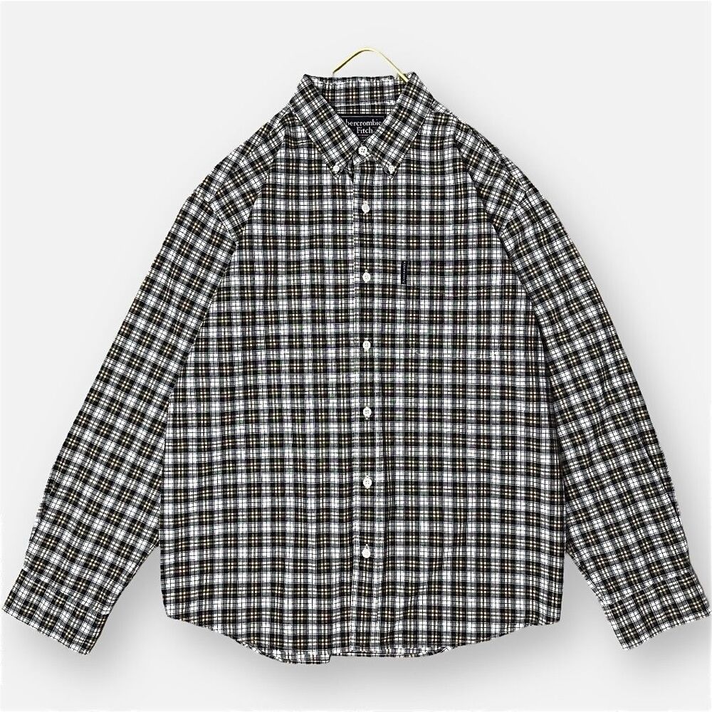 Vintage Abercrombie & Fitch Plaid Button Down Shirt Green Tan Mens Large Y2K